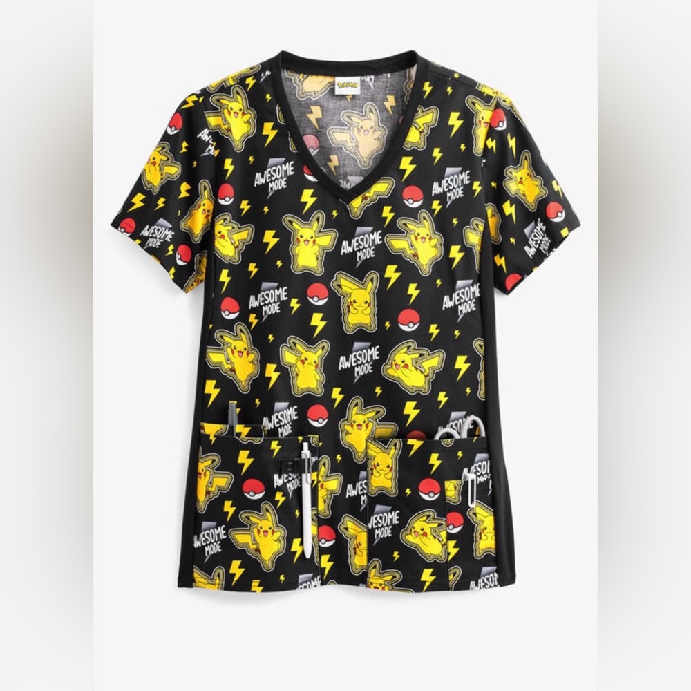 Black Pokemon Pikachu Scrub Top 2XL